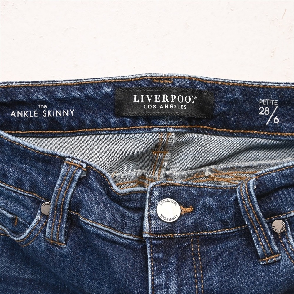 Liverpool Jeans 6 Petite Mid Rise Ankle Skinny Raw Hem Dark Stretch Denim Jeans - Picture 3 of 10